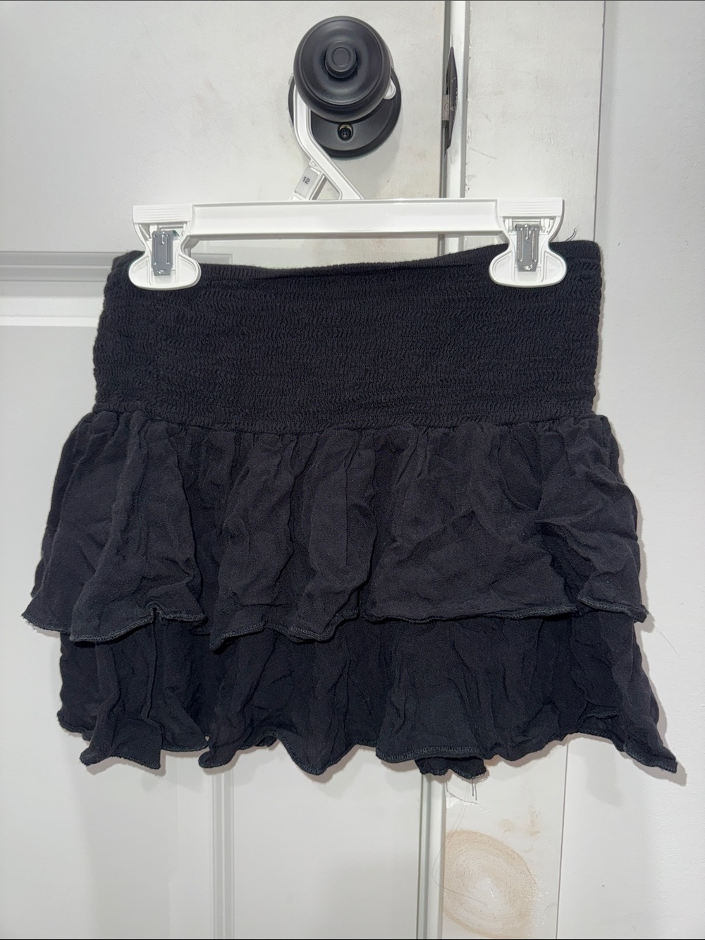 SHEIN Black Smocked Waist Ruffle Mini Skirt